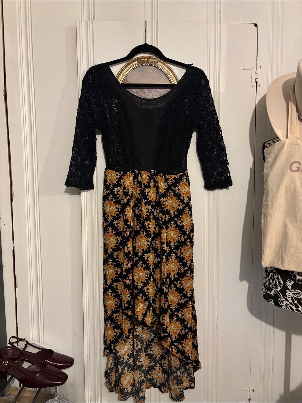 Free People Black Lace & Floral High-Low Dress